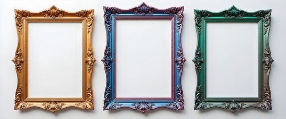 Ornate Decorative Picture Frames in Gold, Blue, and Pink - Baroque Style Wall Art Frames for Home Decor and Interior Design