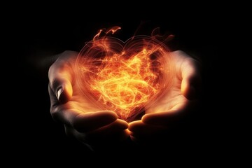 Fototapeta premium Hands Holding a Glowing Heart Symbol of Love and Passion Glow