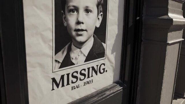 A Missing Child Poster prominently displayed in an Urban Setting captures community concern