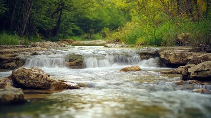 Serene Waterfall in Lush Green Forest: A Tranquil Nature Escape