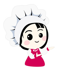 Cute vector girl as a chef, restaurant girl, bakery girl, cooking girl and cuisine related character. 