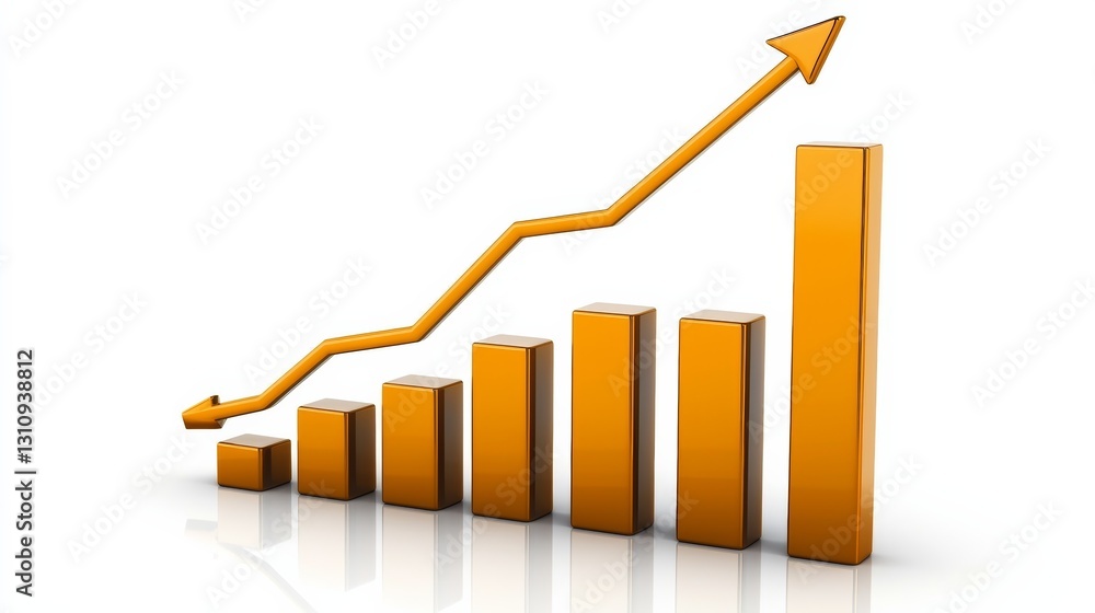 Poster a graphic depicting a rising bar chart with an upward arrow, symbolizing growth and progress in data