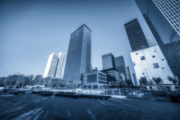 Modern Urban Landscape Featuring Tall Skyscrapers in Blue Tones