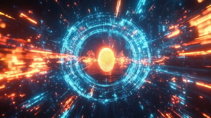Obraz premium Futuristic portal, energy, night, abstract, digital art