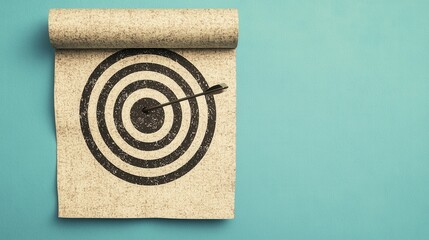 Arrow Hitting Center of Target on Paper with Blue Background