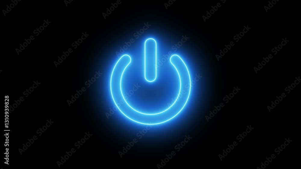 Poster animation of glowing neon power button icon isolated , turn of on power button icon isolated .