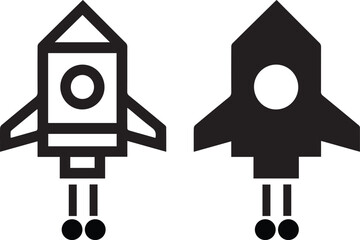 Simple rocket icons illustration, minimalist design, cartoon style, geometric shapes, space theme, childlike drawing, symmetrical composition, vector