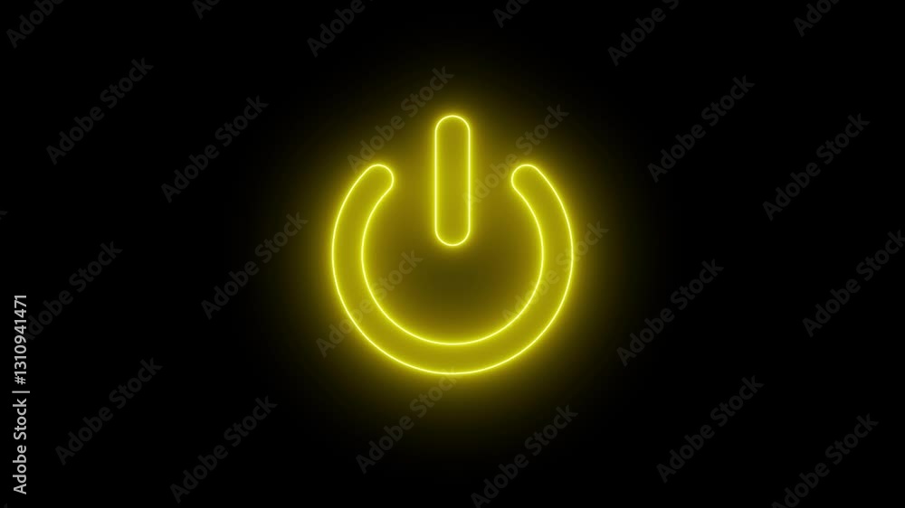 Poster animation of glowing neon power button icon isolated , turn of on power button icon isolated .