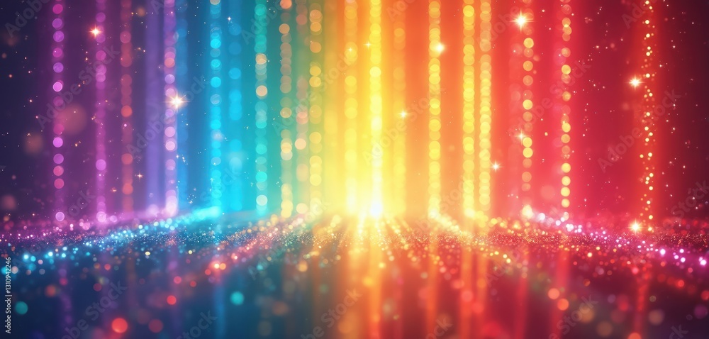 Poster Glittering spectrum of vibrant abstract rainbow background. Light passes through prism, creating gradation. Perfect for party, celebration, banner design, festive mood, presentation backdrop,