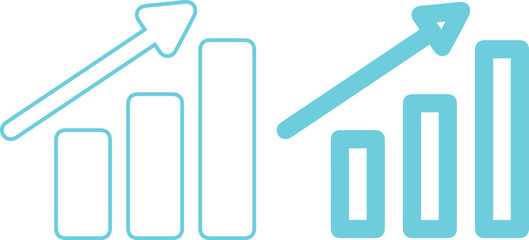 Minimalist bar graph icons, upward trending arrows, simple geometric shapes, light blue and white color scheme, business growth concept,