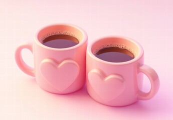 Two pink coffee cups with hearts on them