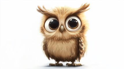 Fototapeta premium Adorable Cartoon Owl with Big Eyes on a Clean White Background