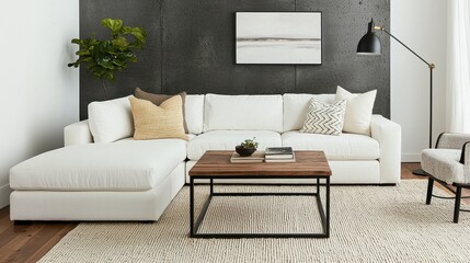 Modern Living Room with White Couch and Stylish Decor Elements