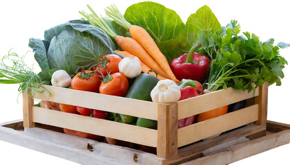  Fresh Organic Vegetables in Wooden Crate on Table