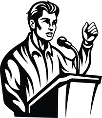 Person Speaker silhouette and line art vector illustration, Person Speaker isolated vector icon design