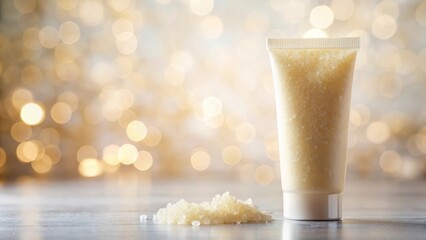 Luxurious Body Scrub in Elegant Packaging Against a Shimmering Background