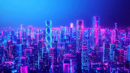 Obraz premium Futuristic Cityscape with Neon Lights and Vibrant Colors at Night