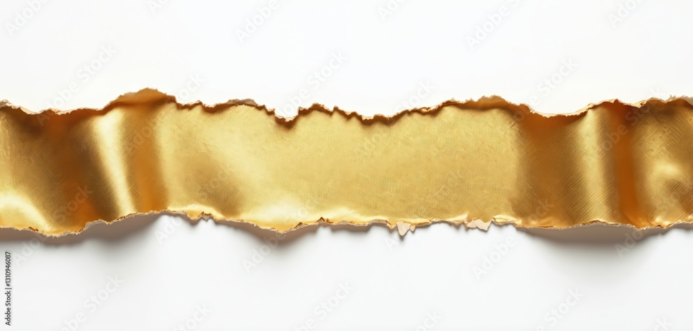 Poster torn shiny gold paper piece with frayed edges isolated on transparent background. jagged, rugged des