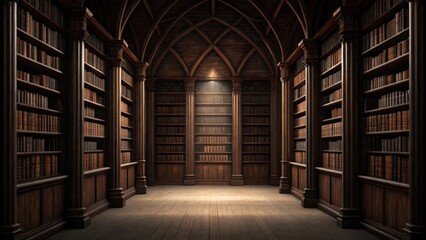 a stunning library with grand bookshelves filled with a collection of books. The architecture of the building is impressive