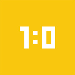 Vector illustration with symbols 1:0 to keep score of sports game or championship in retro pixel style of 80s. Bright yellow background. Minimalistic concept, clipart sport collection