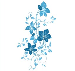 Elegant blue floral design with swirling vines and leaves.