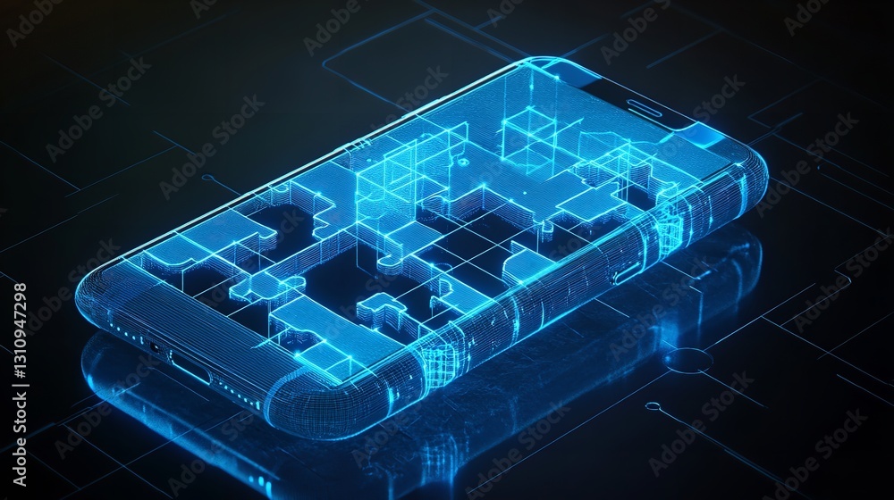 Aufkleber abstract puzzle on smartphone in hand – solving puzzle with technology blue background