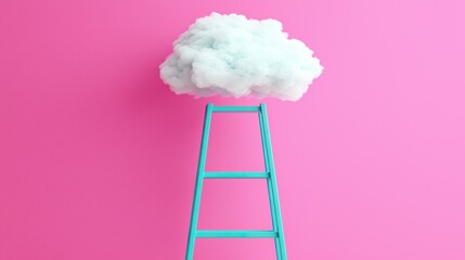 Colorful Cloud on Ladder with Pink Background for Creative Design