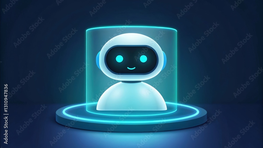 Poster a friendly and advanced robot character or avatar representing ai technology