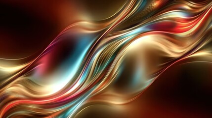 Abstract Swirling Waves of Gold, Teal, and Red: A Digital Art Masterpiece