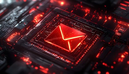 Red email icon on a circuit board