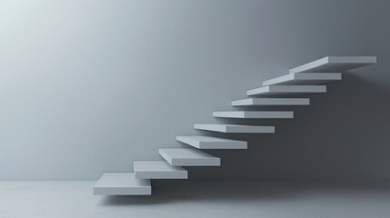 A floating staircase leading to nowhere against a gray background