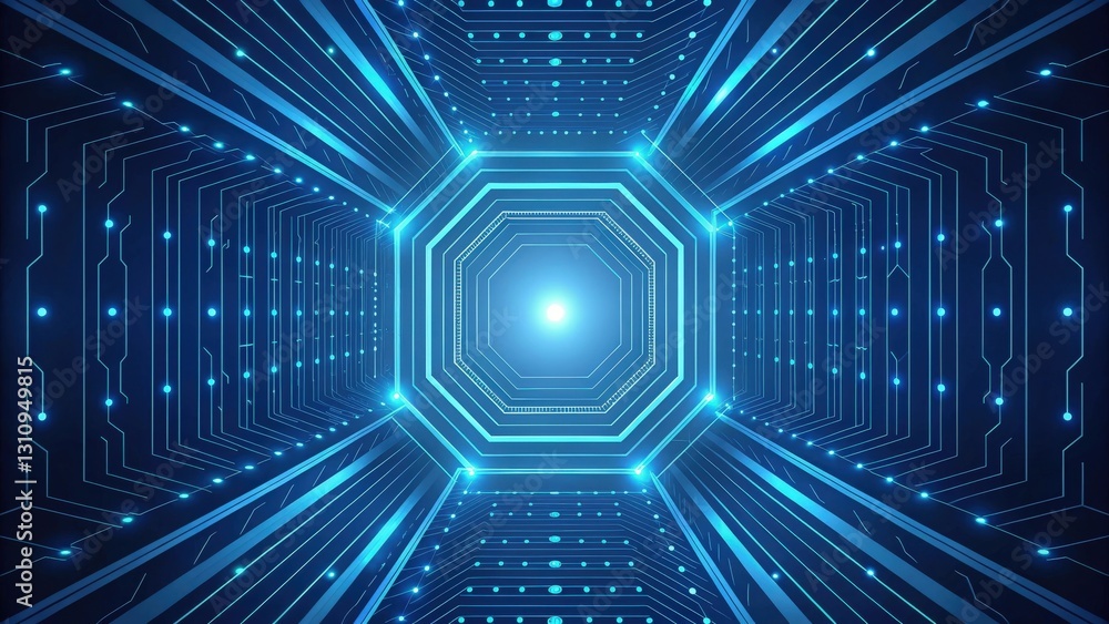 Poster an abstract image depicting a futuristic digital circuit board with glowing blue lights. the circuit