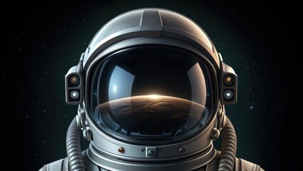 an astronaut in a space helmet with the earth reflected in the visor, looking into the cosmos