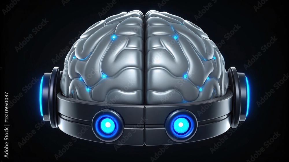 Poster an innovative representation of the brain with a futuristic and technological design, suggesting ide