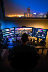 Urban Workspace with Night City View