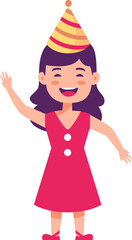 Cheerful Girl in Party Hat, Inspiration Design, Vector, Illustration, Object, Template