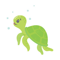 Green sea turtle in cartoon style, illustration. 