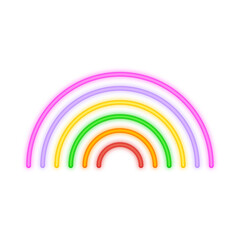 Obraz premium A bright neon illustration of a rainbow with glowing colorful arcs, symbolizing positivity, LGBTQ+ pride, hope, happiness, and diversity
