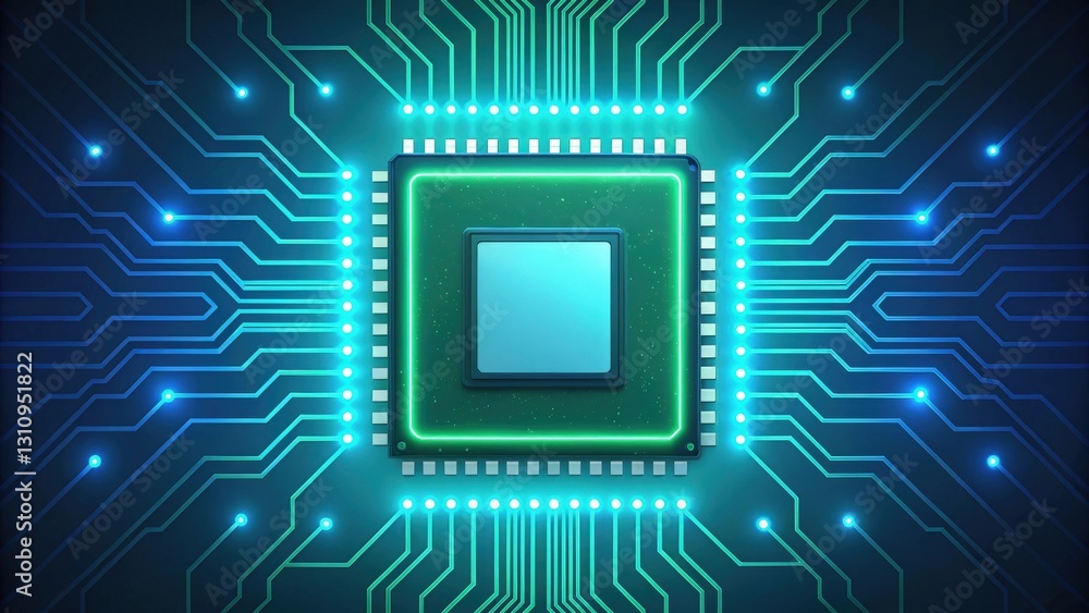 Poster a detailed illustration of a central processing unit (cpu) with intricate circuitry and a futuristic