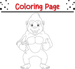 Gorilla Coloring Page for Kids. Jungle animal coloring book page.