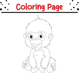 Gorilla Coloring Page for Kids. Jungle animal coloring book page.