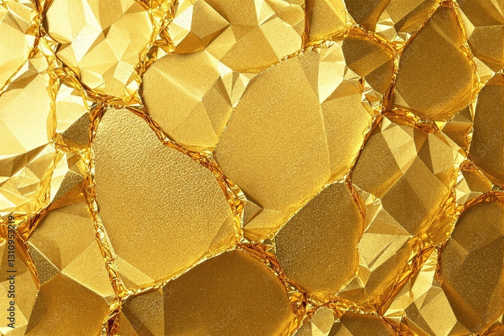 Poster luxurious golden abstract background with faceted geometric texture and metallic shine.