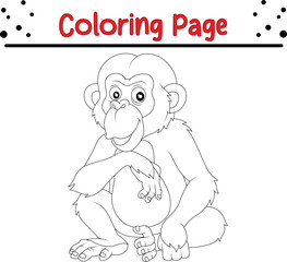Cute Monkey Coloring Page. Jungle Animal coloring book page