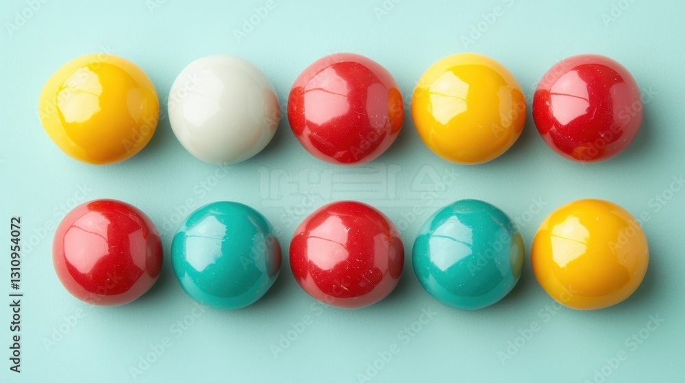 Poster colorful round balls arranged in two rows on a soft background