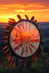 Fototapeta premium Sunset Native American drum ceremony landscape
