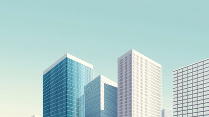 Obraz premium Cityscape Modern buildings against a clear sky. Background Minimalist urban scene. Use Real estate marketing