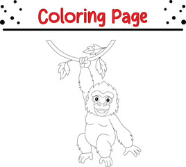 Gorilla Coloring Page for Kids. Jungle animal coloring book page.