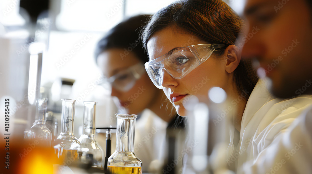 Poster innovative scientists conducting experiments in laboratory setting