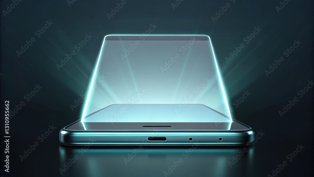 Poster a modern smartphone with a holographic display creating an augmented reality experience