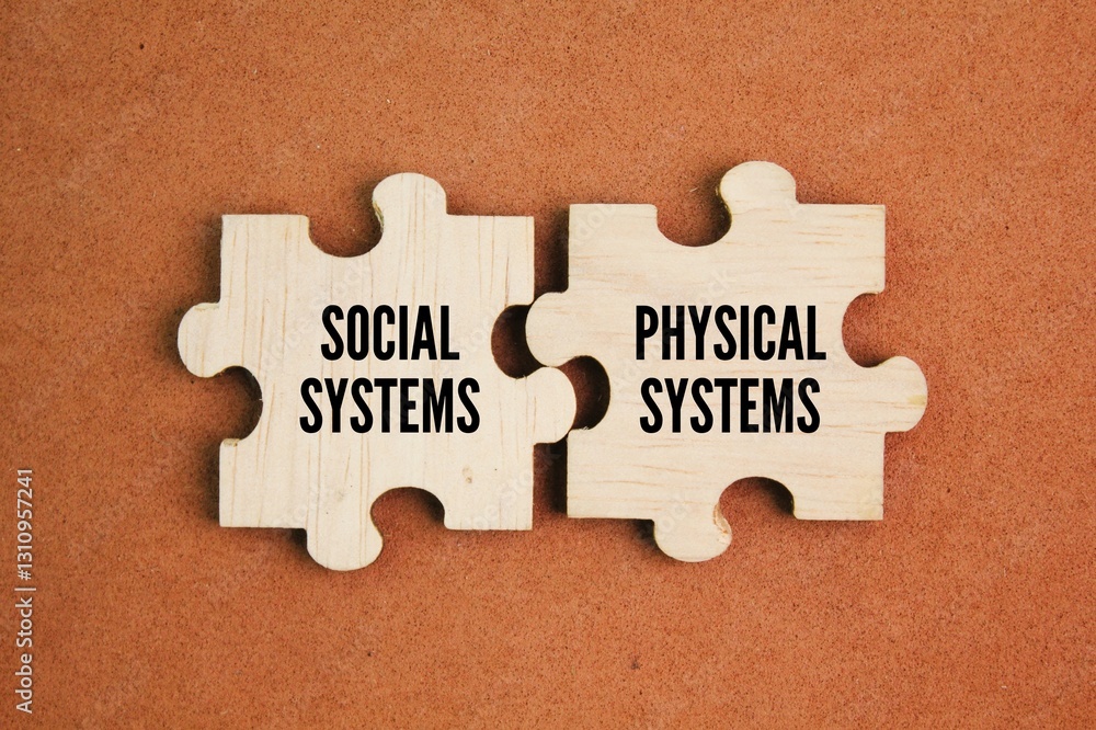 Poster two wooden puzzles with the words social systems and physical systems. what are the two types of sys